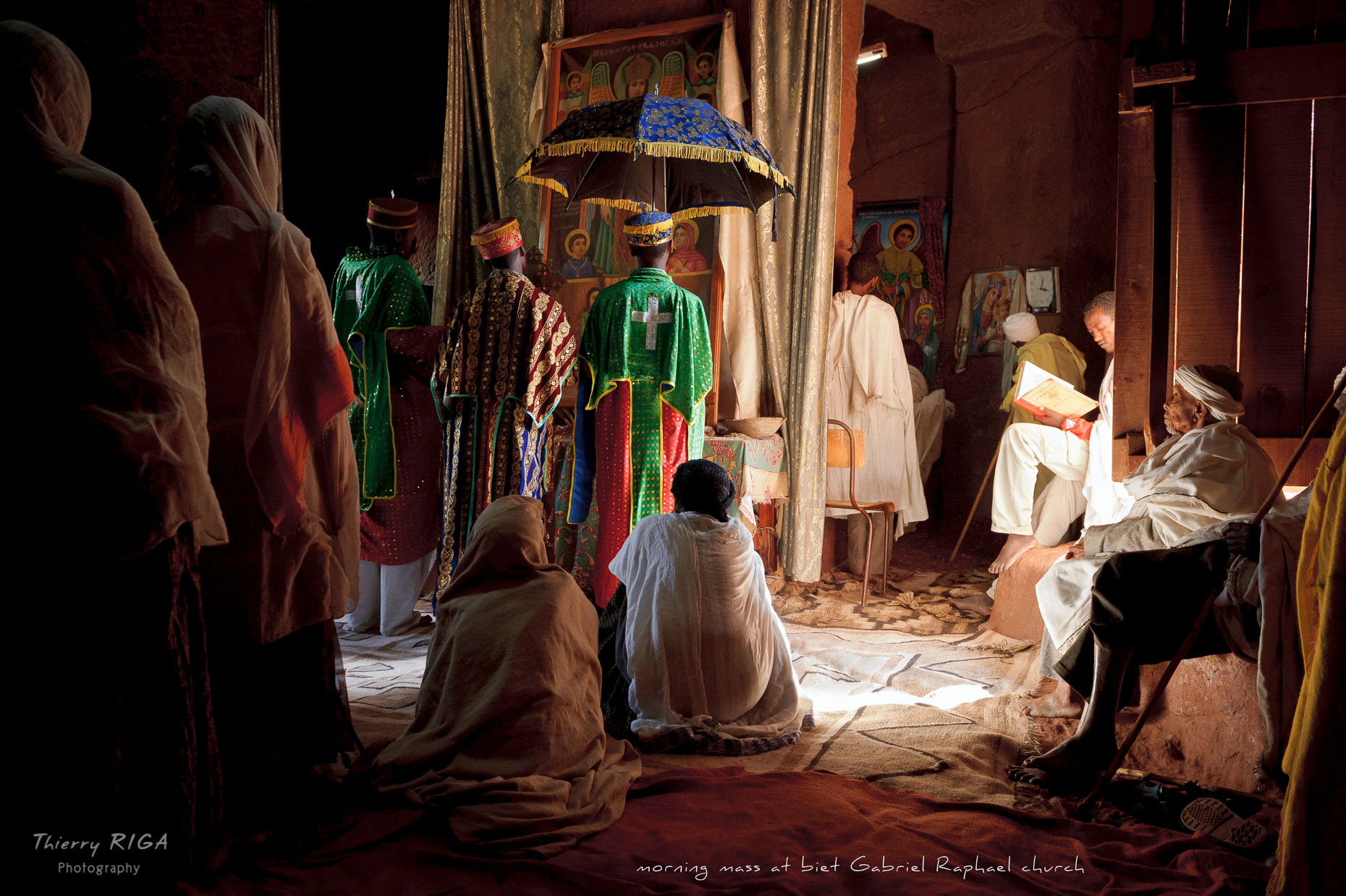 Priests during mass ceremony in a Lalibela church, Ethiopia, Thierry Riga