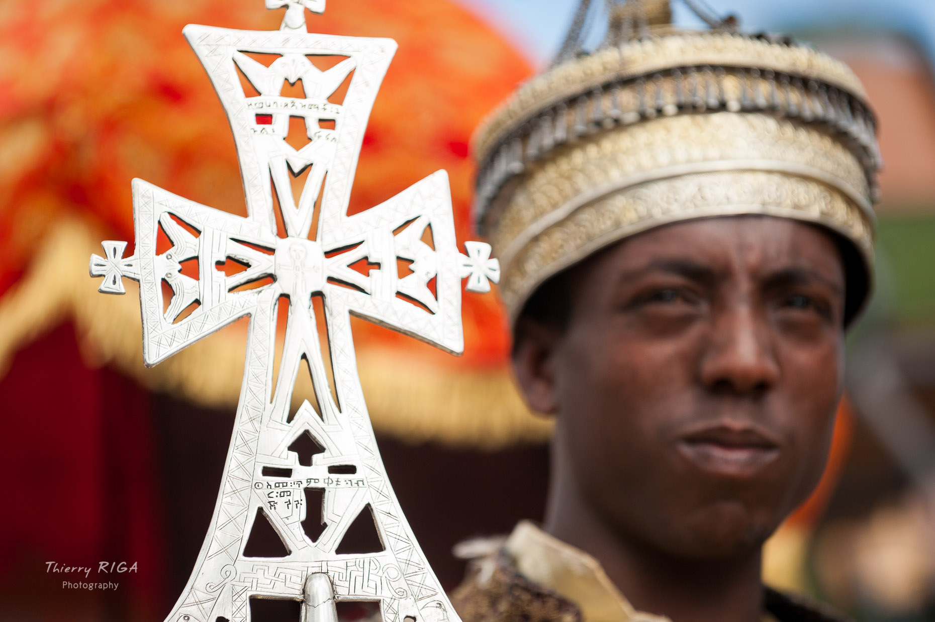 Golden ethiopian cross during Meskel celebrations in Lalibela, Ethiopia, Thierry Riga