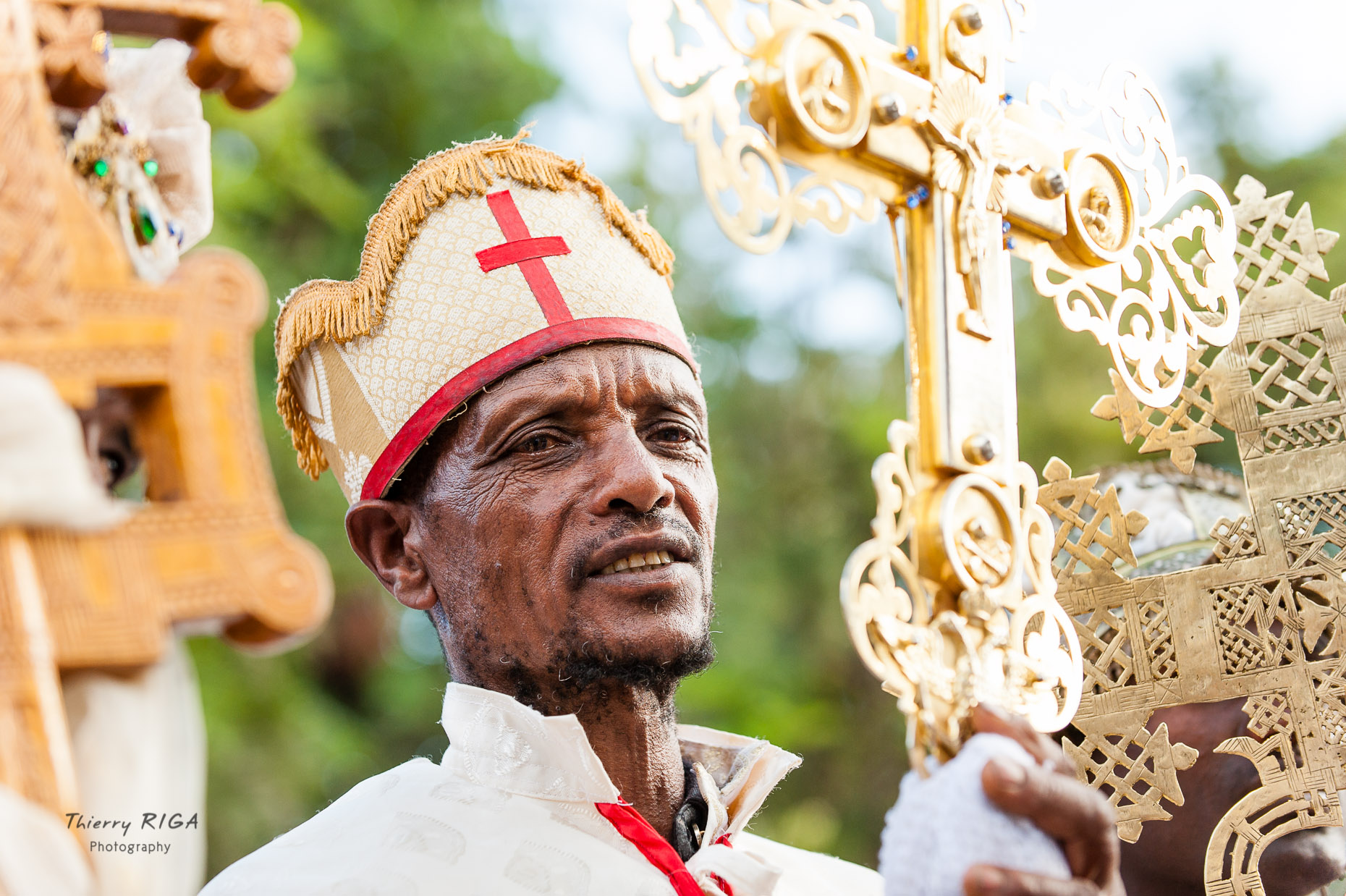 Old chanting priest during Meskel ceremonies in Lalibela, Ethiopia
