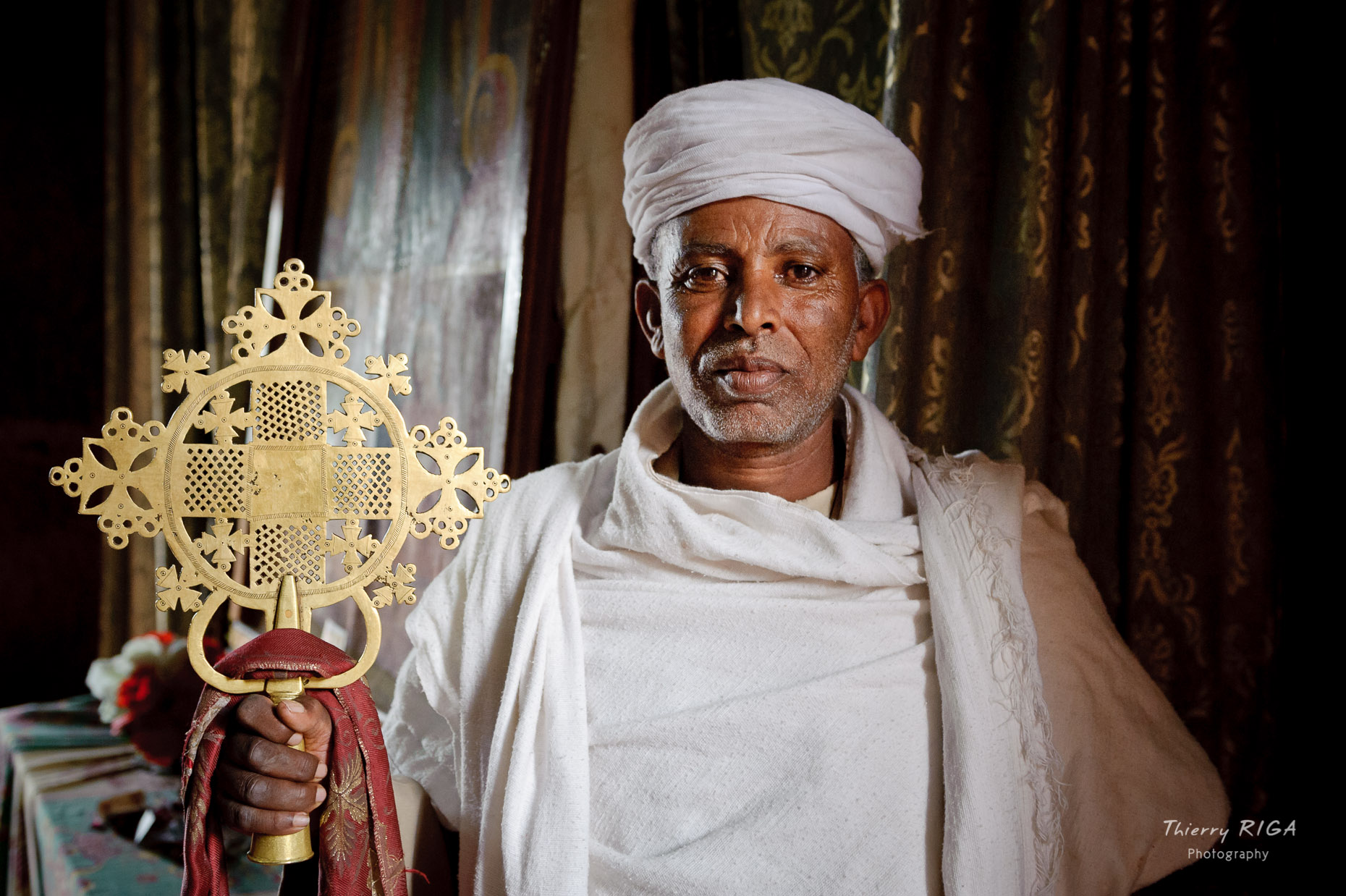 Portrait of an old priest in his church in Lalibela, Ethiopia