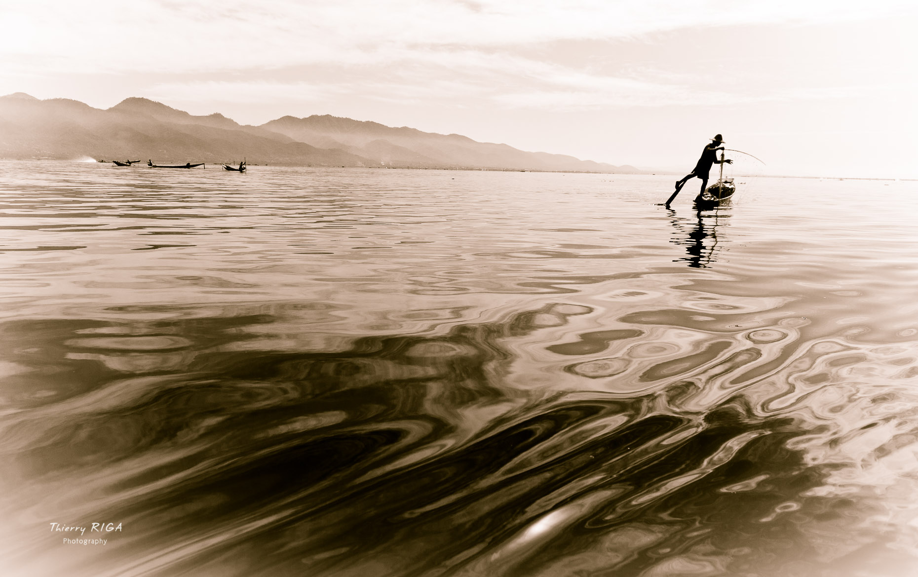 Inlay lake fisherman silhouette, myanmar